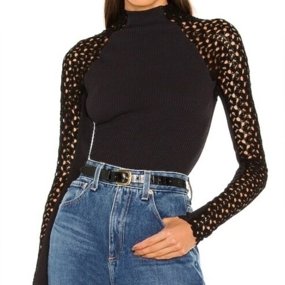 Free People Women’s Revolve Clement Top Embroidered Stretch Cotton In Black XS